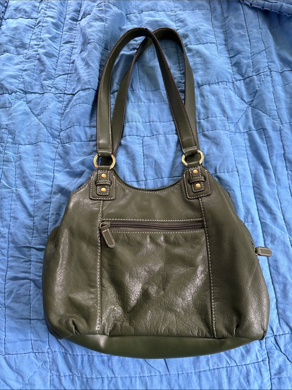 Unk Olive Green Leather Shoulder Bag with Gold Hardware